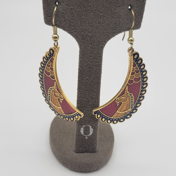 Vintage Gold tone Colorful Unicorn Cloisonne Dangle Earrings - Picture 4 of 6